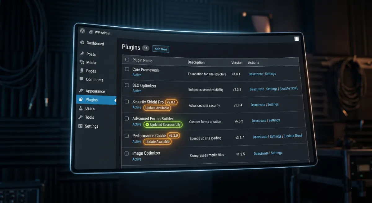 Bricks Builder version update dashboard showing pending plugin updates and compatibility status indicators