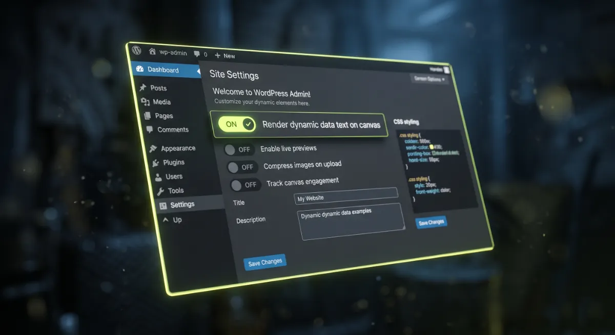 Bricks Builder settings panel showing the render dynamic data text on canvas toggle option