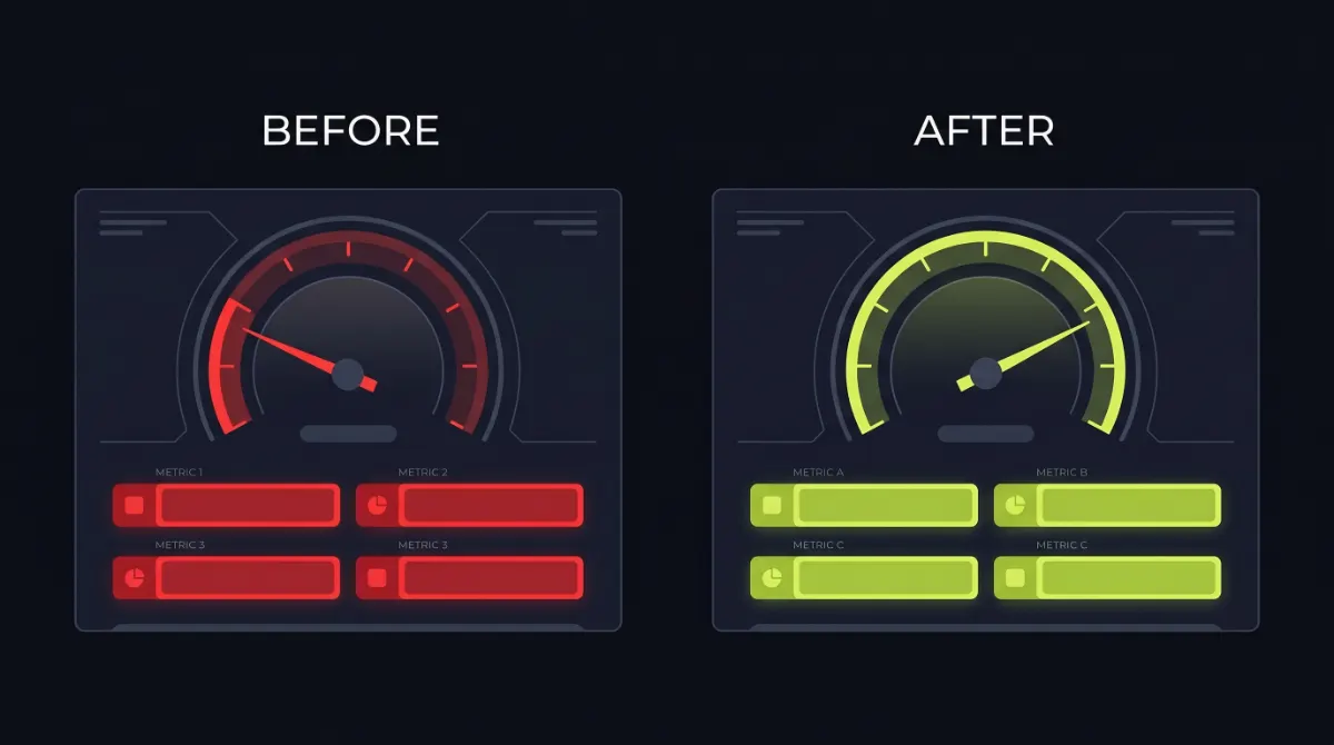 Before and after PageSpeed Insights comparison showing LCP improvement after WordPress critical CSS implementation