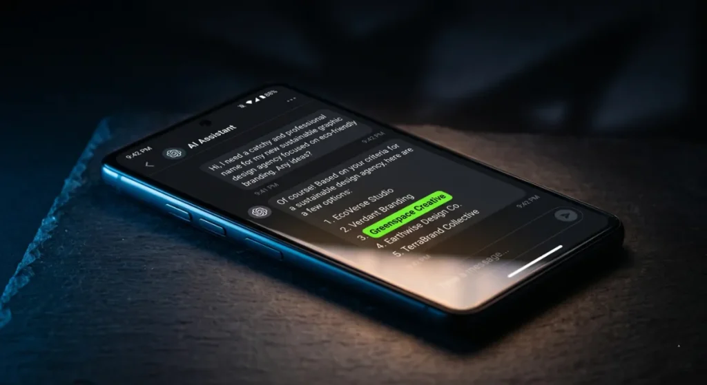 How to get your business recommended by AI, shown as an AI assistant naming a business
