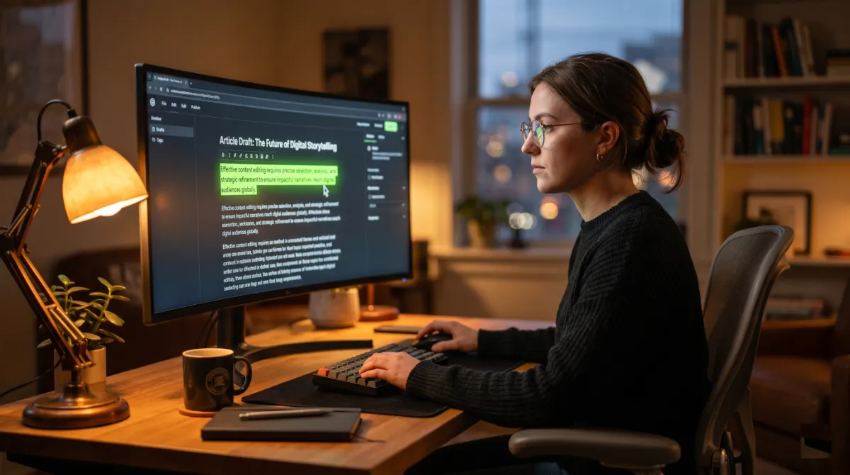 Content editor highlighting a short answer capsule at the top of an article so ChatGPT can lift it as a quote