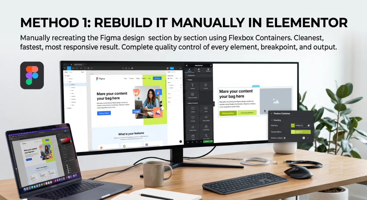 Rebuilding a Figma design by hand in Elementor using Flexbox Containers for a clean responsive result