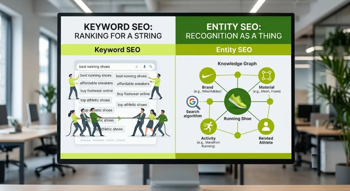 Entity SEO versus keyword SEO: recognition as a thing compared to ranking for a string