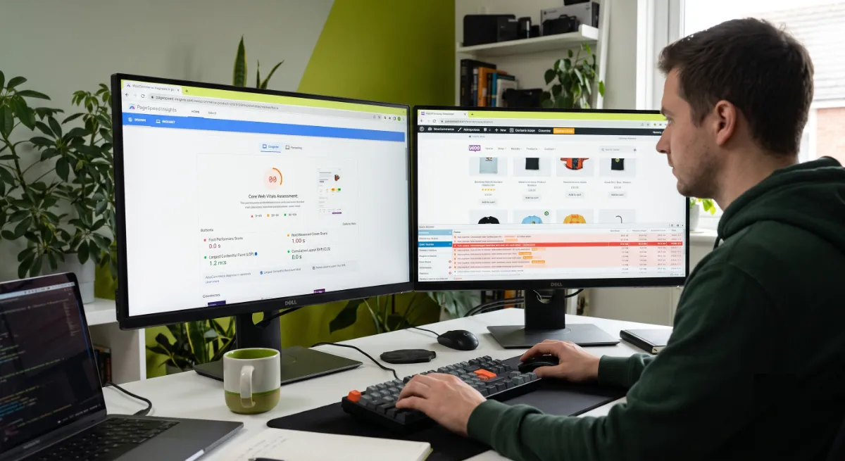 Diagnosing a slow WooCommerce store with PageSpeed Insights, Core Web Vitals, and Query Monitor
