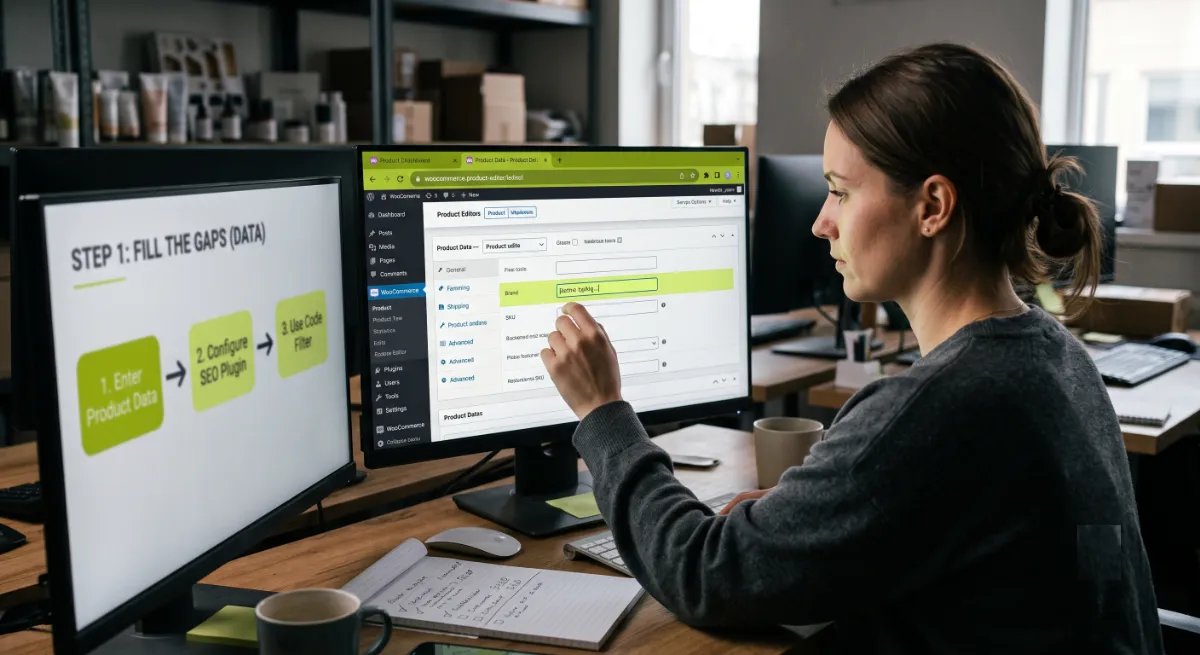 Filling in brand, GTIN, and attributes to complete WooCommerce product schema for AI shopping