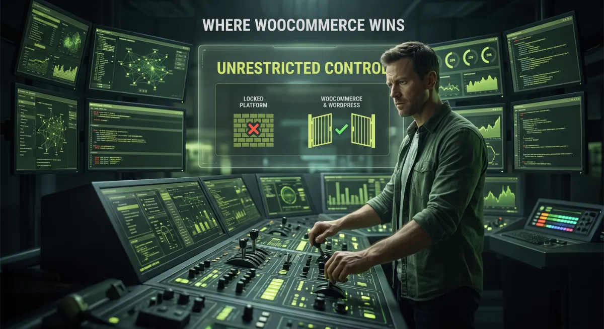 WooCommerce SEO control over URL structure, schema, and content hierarchy versus Shopify