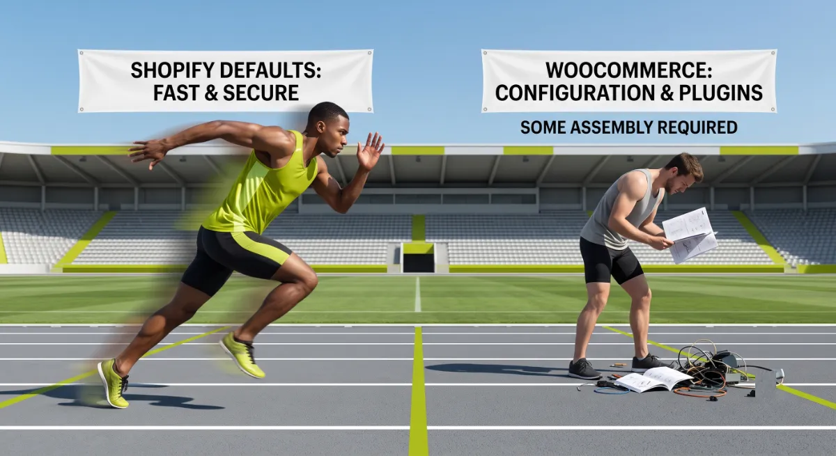 Shopify SEO defaults: managed hosting, Core Web Vitals, and clean baseline schema versus WooCommerce