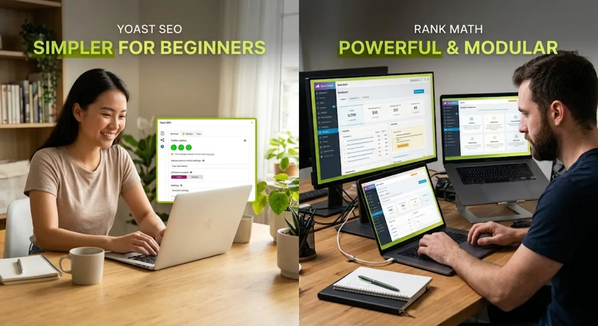 Rank Math vs Yoast ease of use: Yoast simpler for beginners, Rank Math more powerful and modular